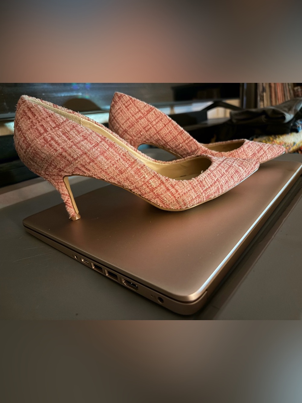 Charles By Charles David Pink Tweed Pointed-Toe Kitten Heels
